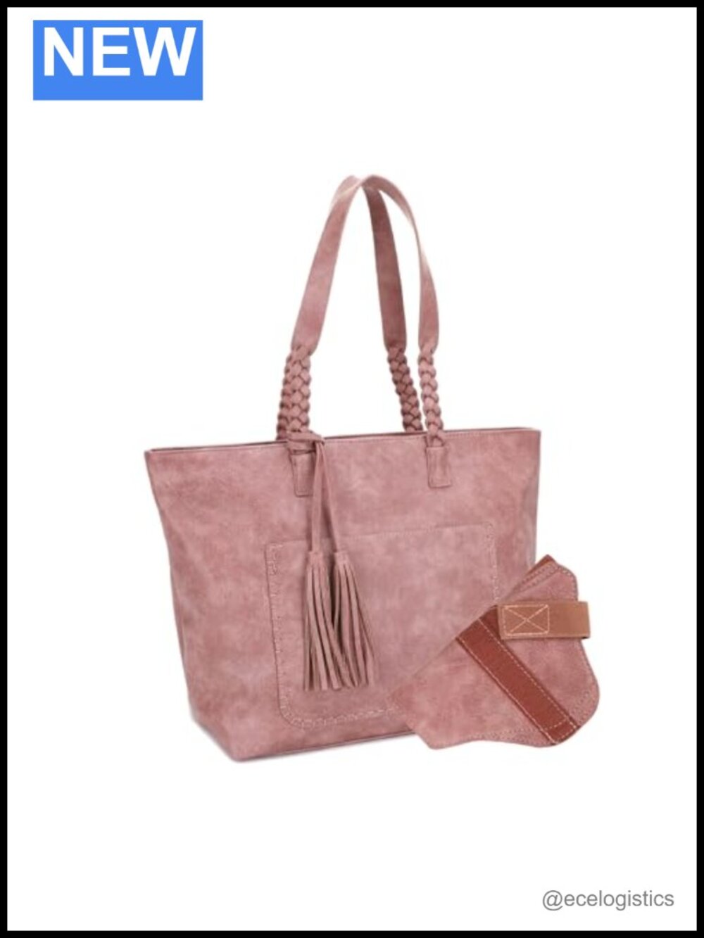 Women's Vegan Leather Tote Bag with Braided Top Handle and Tassels, Concealed